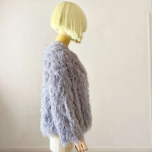 Zara Basic Grey/ Silver Feather Shimmery Open Sweater SZ S - Picture 2 of 6